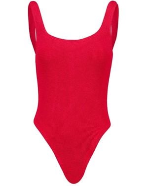 Hunza G Square-Neck Ribbed Swimsuit - Red