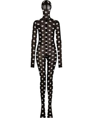 Dolce & Gabbana Logo-Print Hooded Jumpsuit - Black