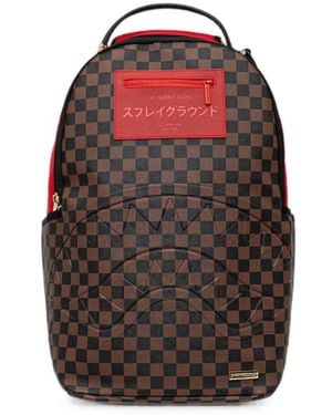 Sprayground Check-Pattern Shark-Mouth Backpack - Red