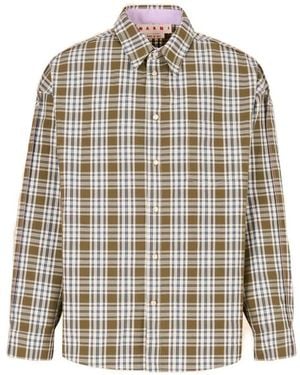 Marni Compact Cotton Shirt With Checked Pattern - Green