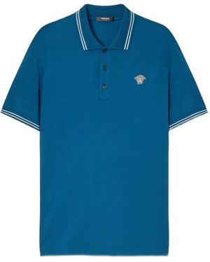 Versace Medusa Pop Embroidered Piqué Polo Shirt - Blue