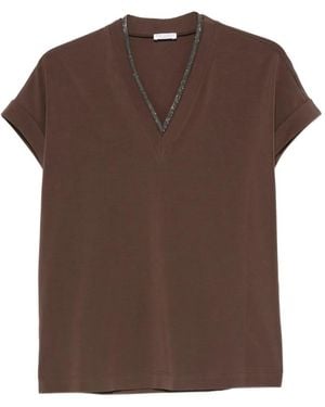 Brunello Cucinelli Camiseta Con Ribete Monili - Marrón
