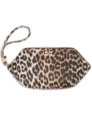 Ganni Bou Kosmetiktasche Aus Gekörntem Leopardenleder - Mettallic