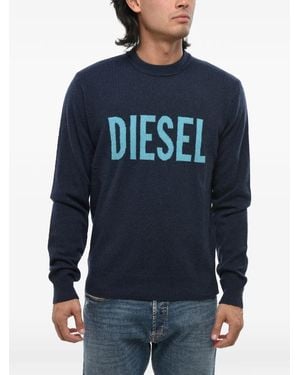 DIESEL Jacquard-Logo Crew-Neck Sweater - Blue