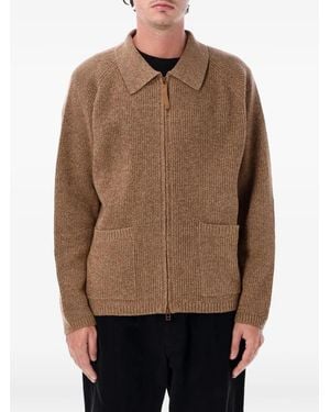 Universal Works Pull Zippé En Laine Écologique À Maille Côtelée - Brown