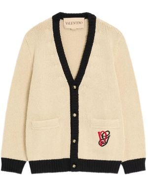 Valentino Garavani Embroidered Wool Cardigan - Natural