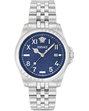Versace Anteo Logo-Patterned 41Mm Watch - Blue