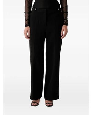 DKNY Logo-Button Wide-Leg Trousers - Black