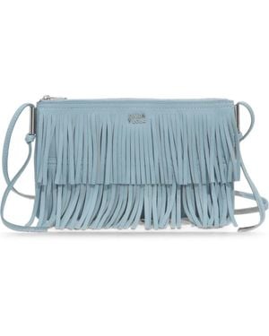 Bimba Y Lola Small Sky- Leather Fringed Clutch Bag - Blauw