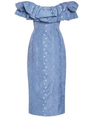 Markarian Pollyanna Ruffled Off-The-Shoulder Midi Dress - Blue