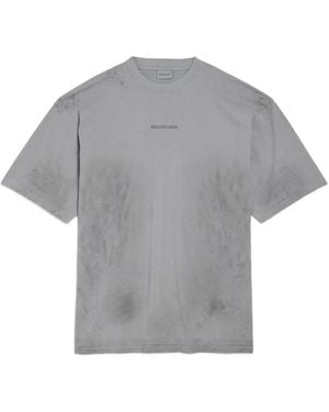 Balenciaga Logo-Embroidered Distressed-Effect T-Shirt - Grey