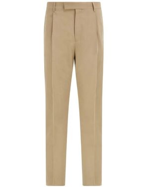 Ferragamo Silk And Wool Tailored Trousers - Natural