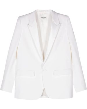 Saint Laurent Tuxedo Jacket In Grain De Poudre - White