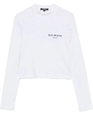 Balmain Logo-Print Cropped T-Shirt - White