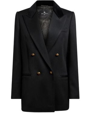 Etro Veste En Laine À Boutonnière Croisée Avec Empiècement En Velours - Noir