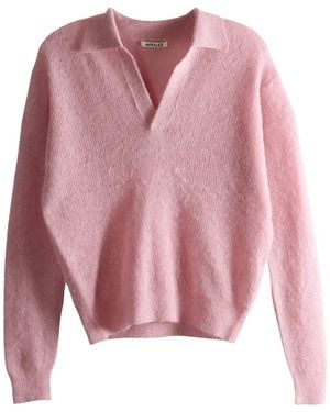 AURALEE V-Neck Collared Sweater - Pink