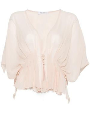 Max Mara Buttoned Ruffled Top - Natural
