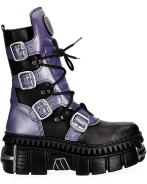 New Rock X Attack On Titan Buckled Platform Biker Boots - Black