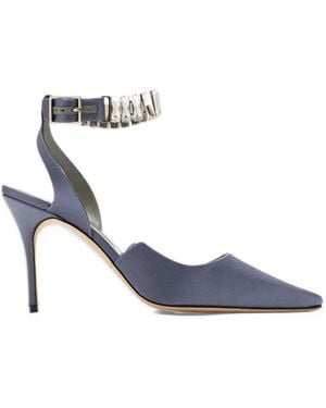 Manolo Blahnik Satin-Pumps Mit Kristallen - Blau