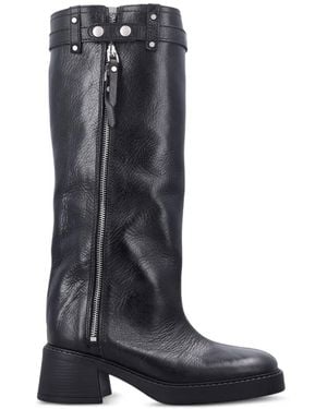 Miista Izolda Buckled Zip-Up Calf Leather Boots - Blue