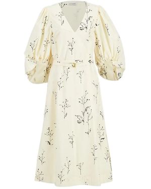 Altuzarra Floral-Print Puff-Sleeve Midi Dress - White