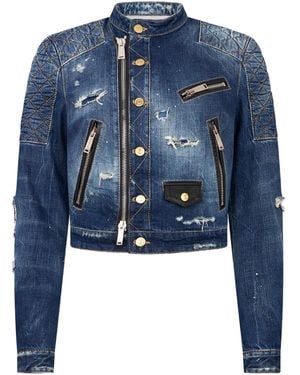 DSquared² Medium Broken Biker Jeans Jacket - Blue