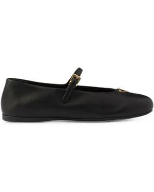 Prada Ballerinas Mit Triangel-Logo Mit Schnallenriemen - Weiß