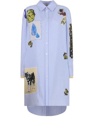 Marni Graphic-Patches Striped Shirt Dress - Blue