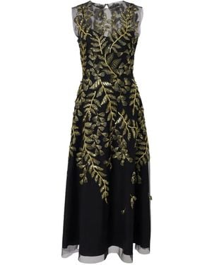Carolina Herrera Leaf-Embroidered Tulle Midi Dress - Black