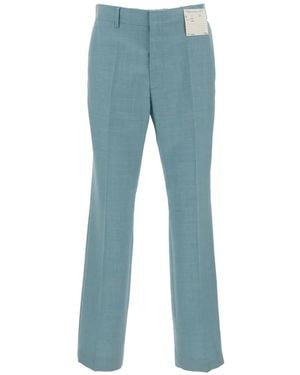 MM6 by Maison Margiela Frayed-Effect Signature-Stitch Trousers - Blue