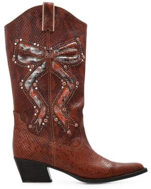 Kurt Geiger Rodeo Bow Snakeskin-Effect Cowboy Boots - Brown