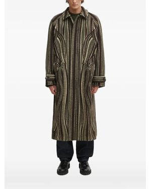 KENZO Striped Logo-Patch Coat - Green