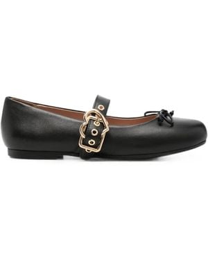 Love Moschino Buckle-Strap Bow-Detail Ballet Flats - White