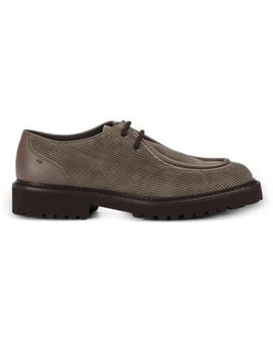 Doucal's Round-Toe Ribbed-Velvet Derby Shoes - Brown