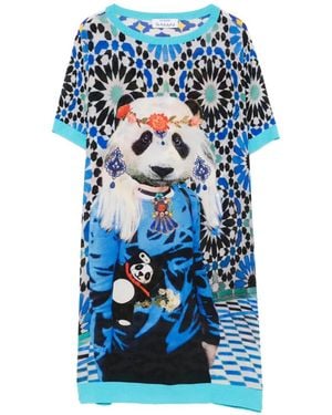 The Artistylist Panda-Print Silk Mini Dress - Blue