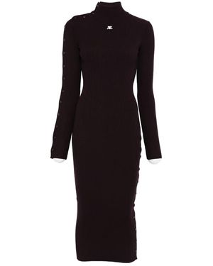 Courreges Ribbed Button-Detail Dress - Black