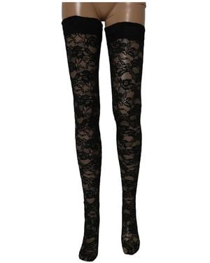 Dolce & Gabbana Floral-Lace Thigh-High Stockings - Black