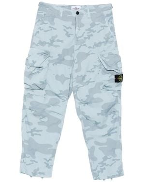 Stone Island Camouflage-Print Cargo Trousers - Blue