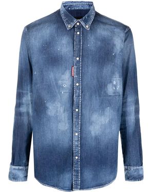 DSquared² Distressed Effect Denim Shirt - Blue