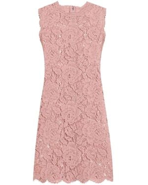 Dolce & Gabbana Sleeveless Floral Lace A-Line Dress With Dg Logo - Pink
