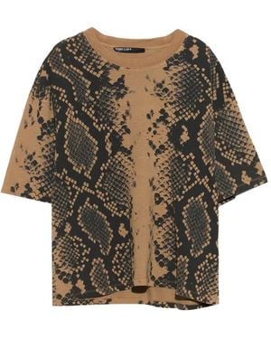 Bimba Y Lola Ocher Cotton Snake T-Shirt - Natural