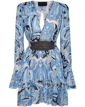 Philipp Plein Graphic-Print Long-Sleeved Minidress - Blue