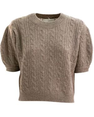 Lisa Yang Puffärmel-T-Shirt Mit Zopfmuster - Braun