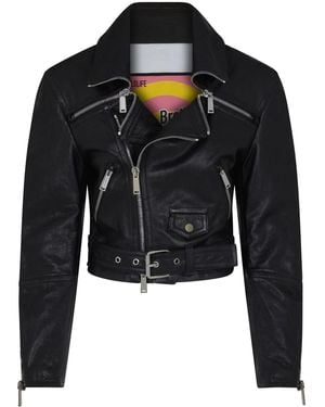 DSquared² Cropped Leather Biker Jacket - Black