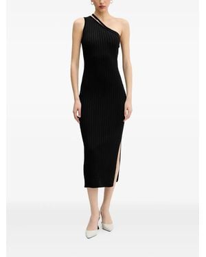 HUGO One-Shoulder Ribbed-Knit Midi Dress - Black