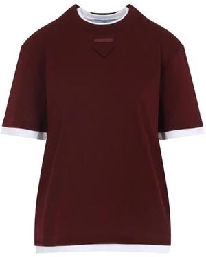 Prada Top a capas con placa triangular - Rojo