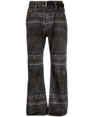 Sacai Logo-Pattern Denim Jeans - Grey