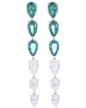 Fantasia by Deserio Pear-Shaped Emerald Diamond Earrings - Blue