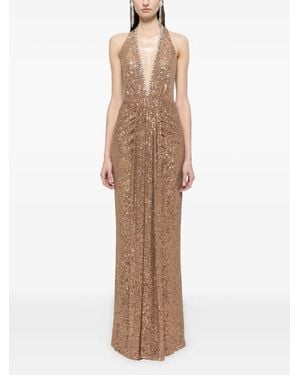 Nissa Sequined Halterneck Maxi Dress - Natural