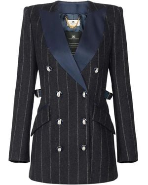 Elisabetta Franchi Pinstripe Satin-Lapel Blazer - Blue